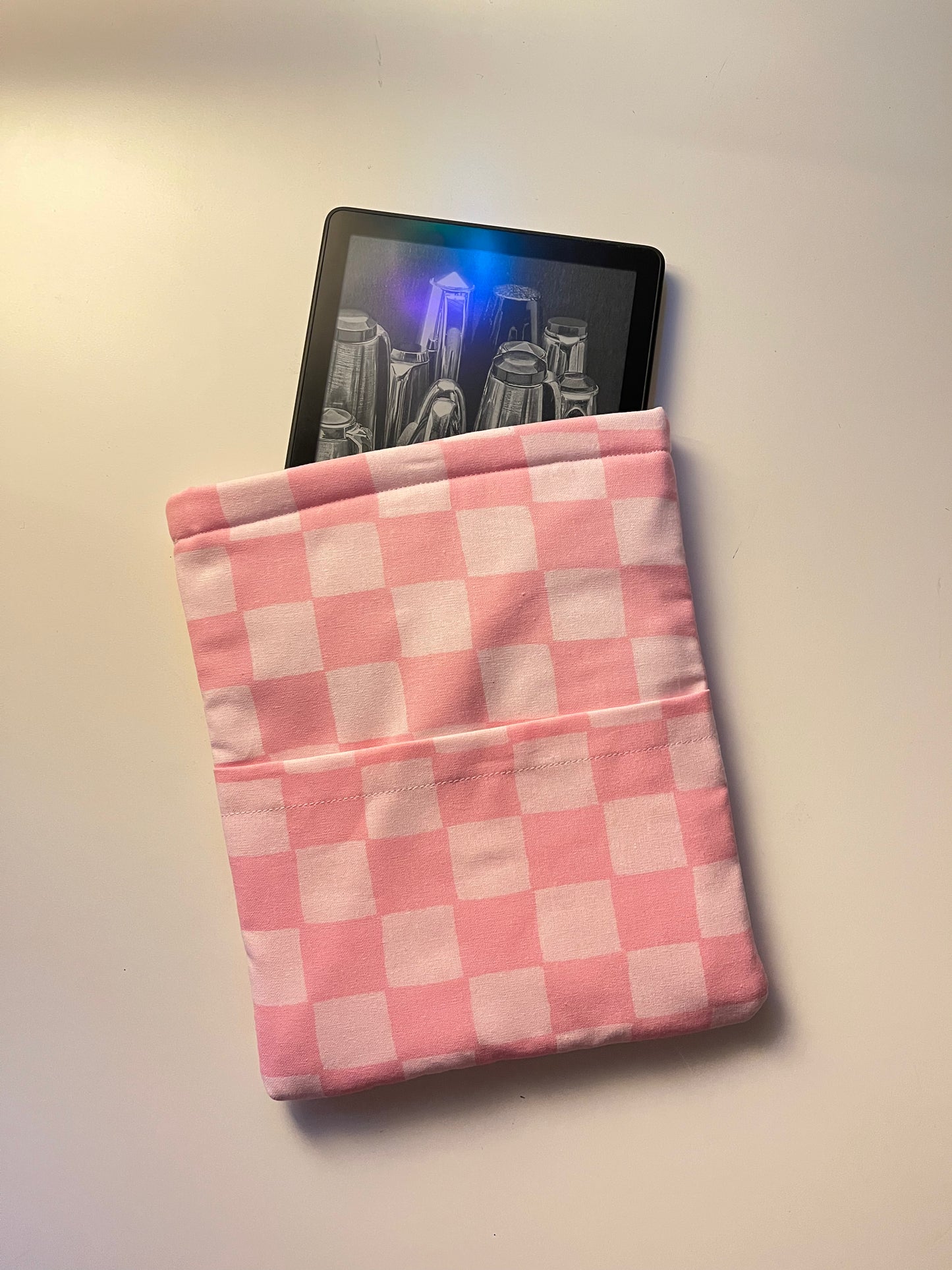 Pastel Pink Checkered Kindle Sleeve