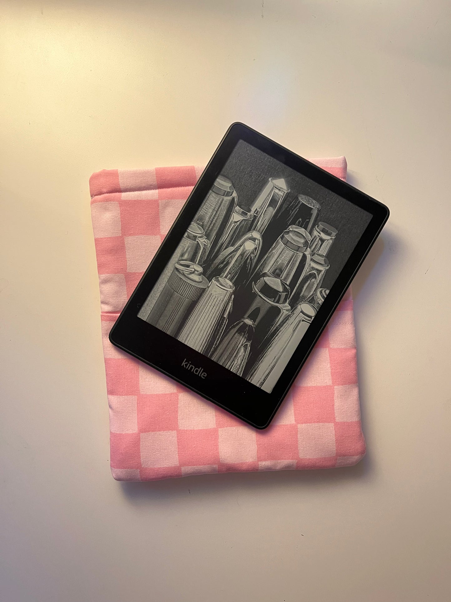 Pastel Pink Checkered Kindle Sleeve