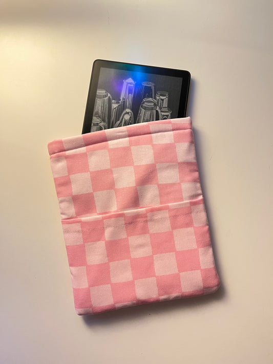 Pastel Pink Checkered Kindle Sleeve