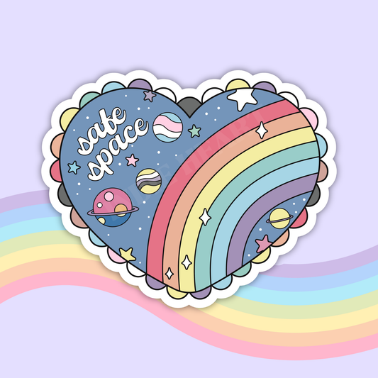 Safe Space Rainbow Heart Vinyl Sticker – LGBTQ+ Pride 